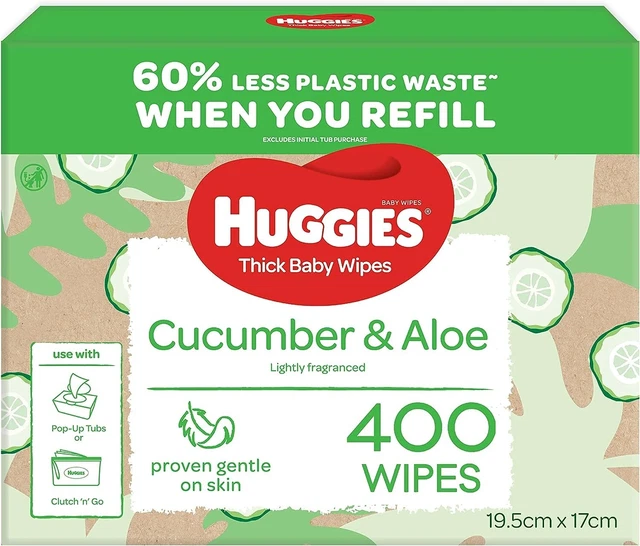 HUGGIES Baby Wipes Cucumber and Aloe Vera Baby Wipes, 400 Wipes Refill Pack