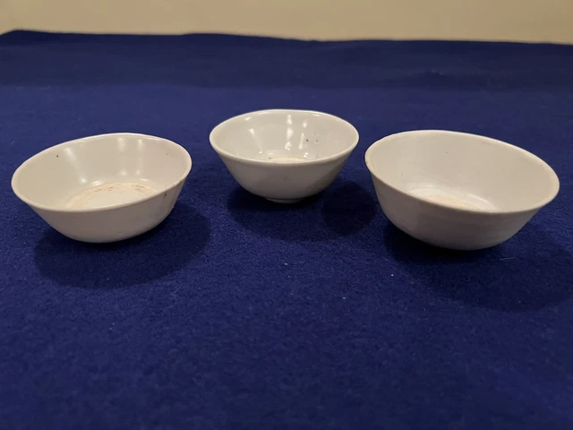 Set of 3 Tiny Antique White Bowls--Chinese-China