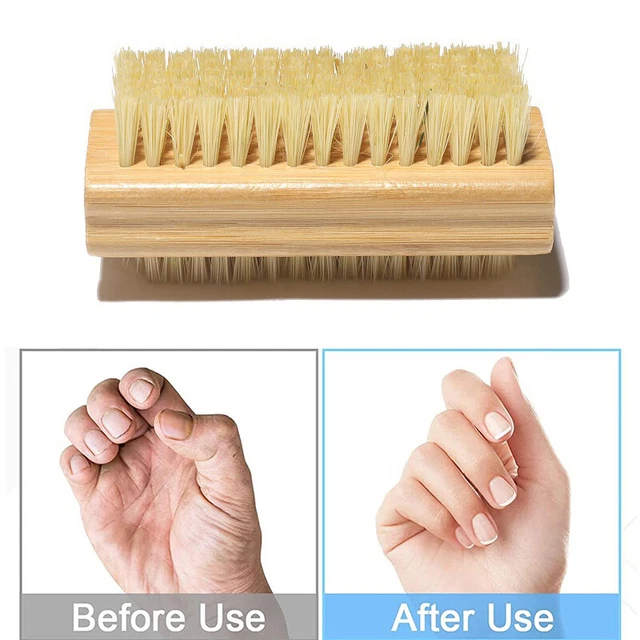 1 pieza Cepillos de uñas Manija de madera de doble cara Herramienta de limpieza de uñas_
