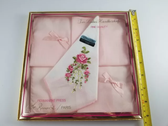 2 St. RamonSe / Paris Vintage Ladies Embroidered Handkerchief  Permanent Press