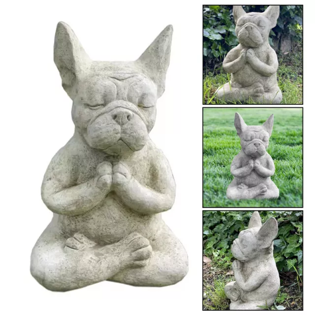 Meditating French Bulldog Statue Ornament Zen Dog Sculpture Garden Decor Outdoor