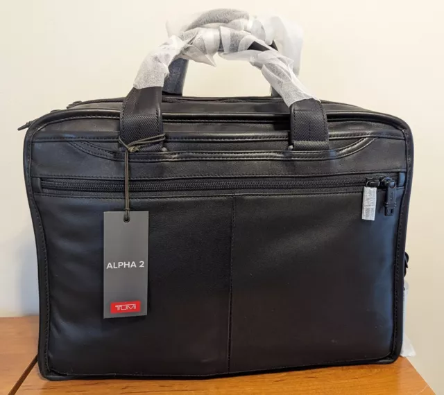 Tumi Alpha 2 Expandable Organizer Laptop Briefcase - Black Full Grain Leather