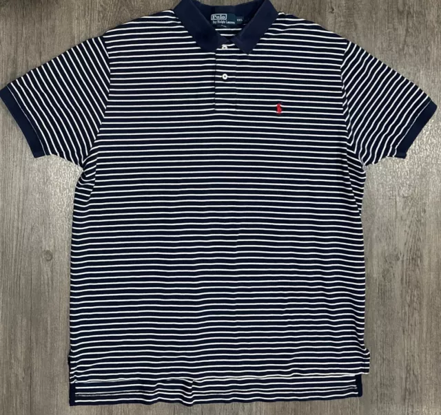 Polo By Ralph Lauren Shirt Men's XXL Blue White Striped Short Sleeve Preppy
