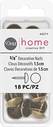 Dritz Home 44279 Smooth Decorative Nails 5/8-Inch Antique Brass 18-Piece
