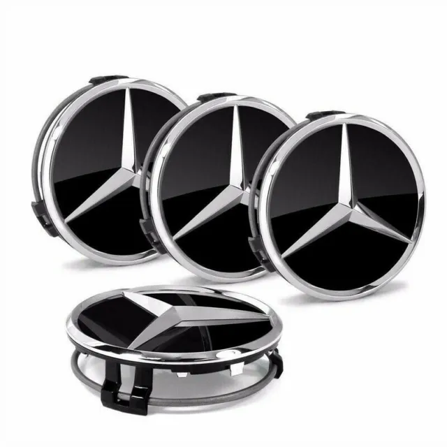 4 x Black Mercedes Benz Alloy Wheel Centre Caps 75mm Badges Hub Emblem