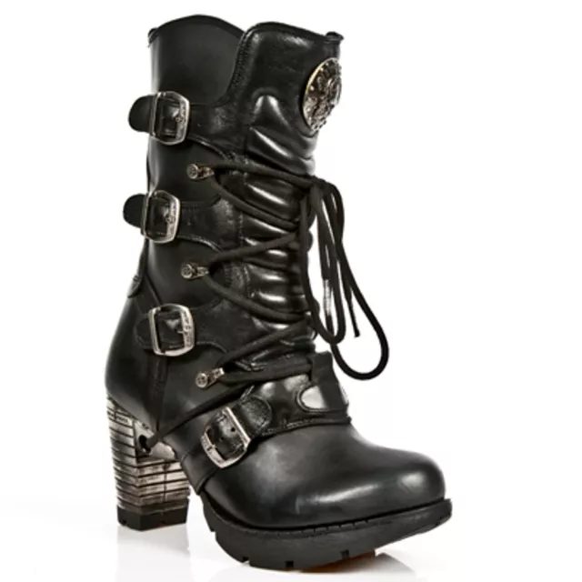 NEWROCK New Rock Mujeres Botas TR003 S1 Negro - Punk Gótico Botas de Cuero