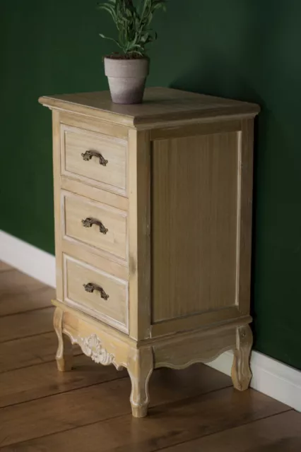 New - French Louis XV Style 3 Drawer Bedside Cabinet! Rustic Bleached Look! 17