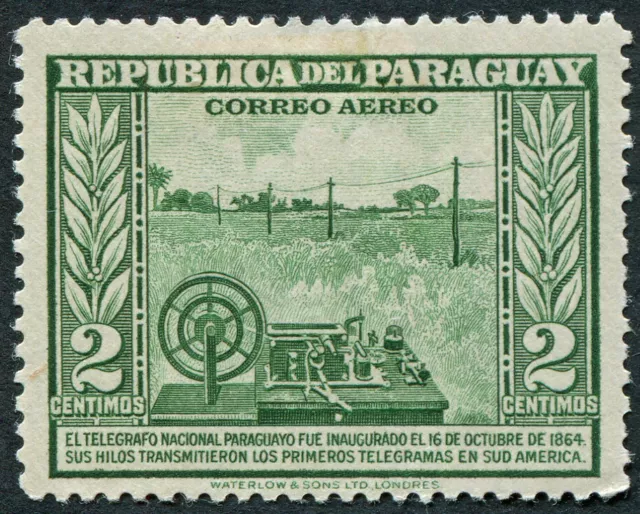PARAGUAY 1945 2c green SG596 mint MH FG South America First Telegraph AIR #B03