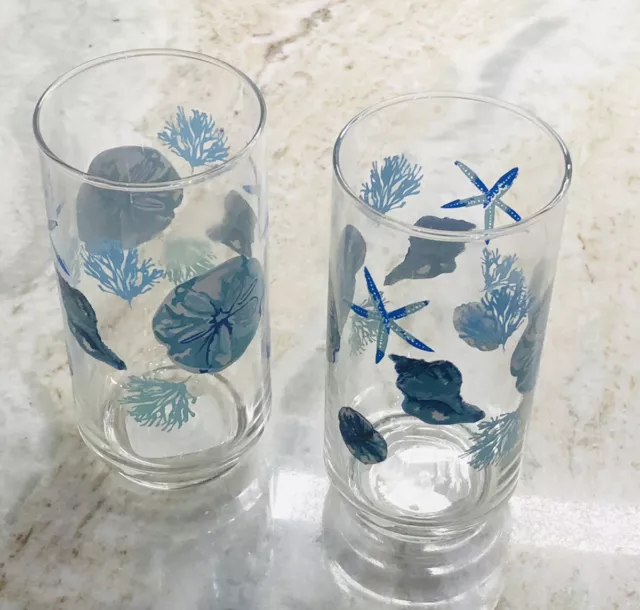 Set Of  Two(2) 6” Tall 16.3oz-Star Fish Reef Sand DollarDrinking Tumbler Glasses