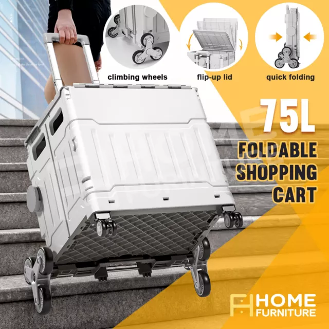 Grocery Basket Folding Shopping Cart Trolley Rolling Crate Portable Luggage Cart