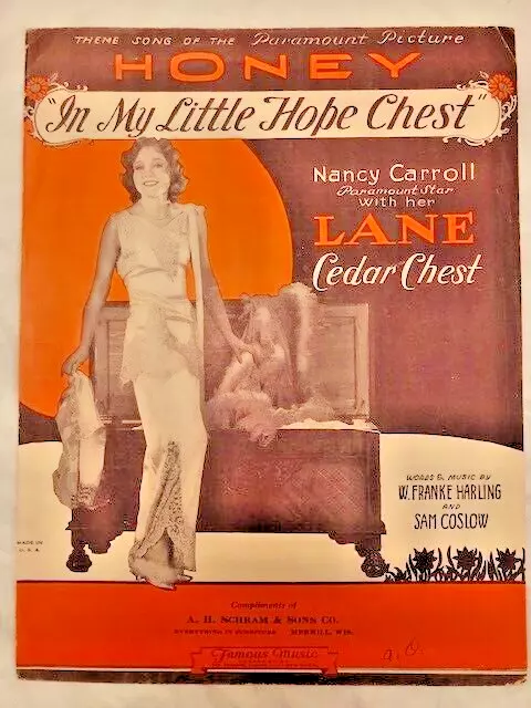 SAM COSLOW movie 1930 HONEY - IN MY LITTLE HOPE CHEST sheet music Lane Cedar adv