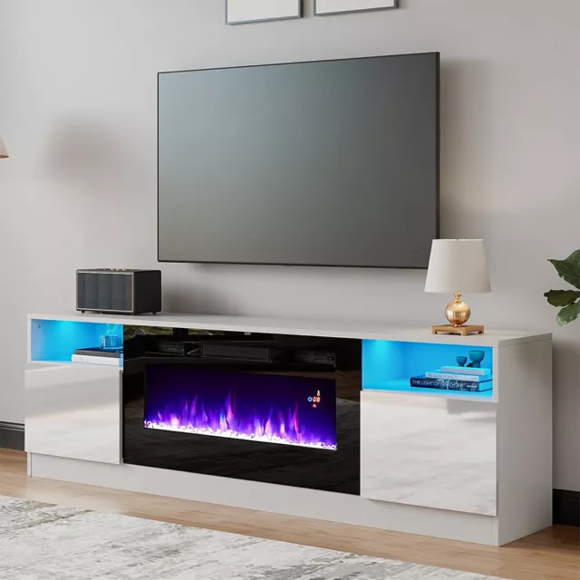 70" Fireplace TV Stand Electric Heater Insert Fire Console Cabinet 12 Backlights