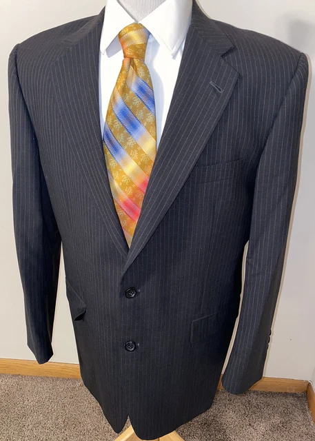 Vintage Burberry London Gray Brown Stripes 120's Wool Sport Jacket Blazer Sz 42R