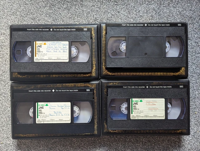 4 USED VHS Video Tapes containing 80s TV Recordings in Library Cases ...