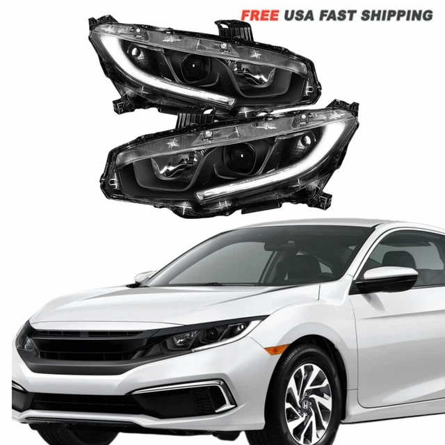 PAIR BLACK HOUSING Headlights Lamps Assembly LED DRL For Honda Civic