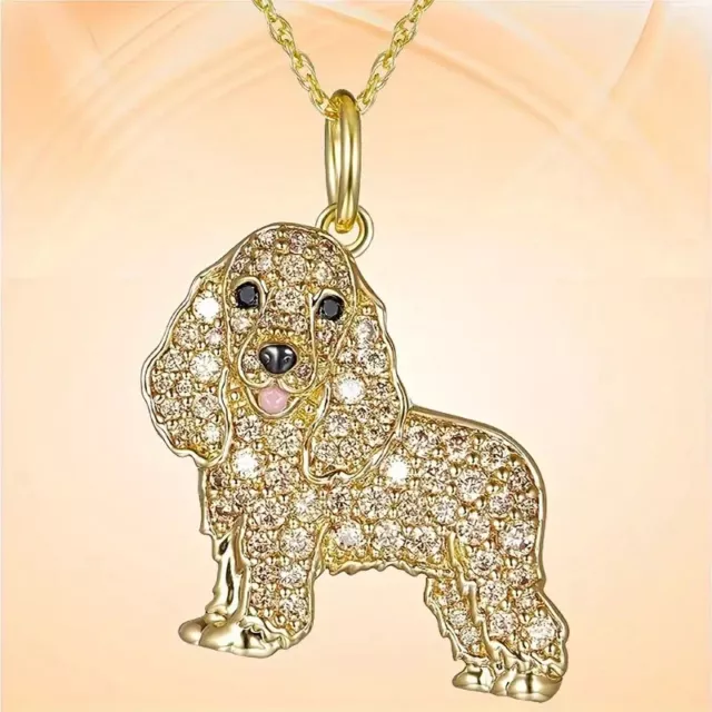 Cocker Spaniel Sparkling Rhinestone Golden Pendant Necklace Dog Creative Doggie