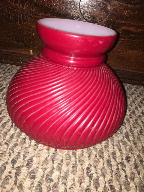 7” Red Fitter Ribbed Aladdin Cased Glass Oil Kerosine Student Lamp Shade