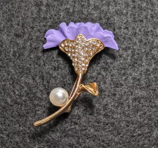WOMEN'S FLOWER LAPEL Brooch Pin - Crystal Rhinestone - Purple - Gold ...