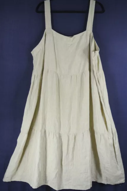 NEW Eileen Fisher Washed Organic Linen Delave Tiered Dress Yellow Size XL #D5972