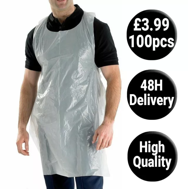 Disposable Apron Polythene Plastic Aprons Flat Pack or Roll White or Blue 100