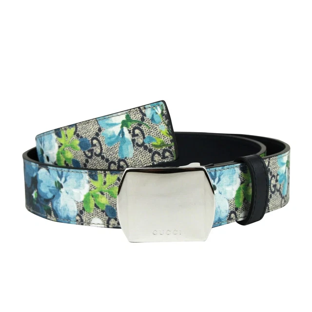 GUCCI UNISEXE BOUCLE Argent Bleu Gg Supreme Recouvert Toile