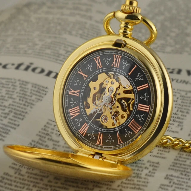 Montre de Poche Mécanique Squelette Gousset Chromée Chiffres Romains