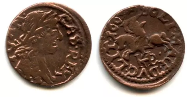 Nice copper solidus (schilling or szelag) dated 1665, Johann II Casimir (1648-16