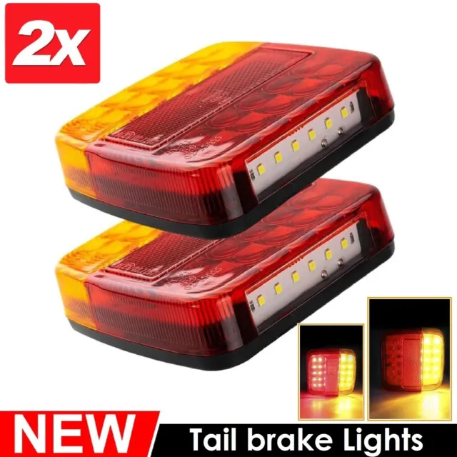 Tail Lights Pair LED Square 12V trailer truck number taillight STOP BRAKE lights