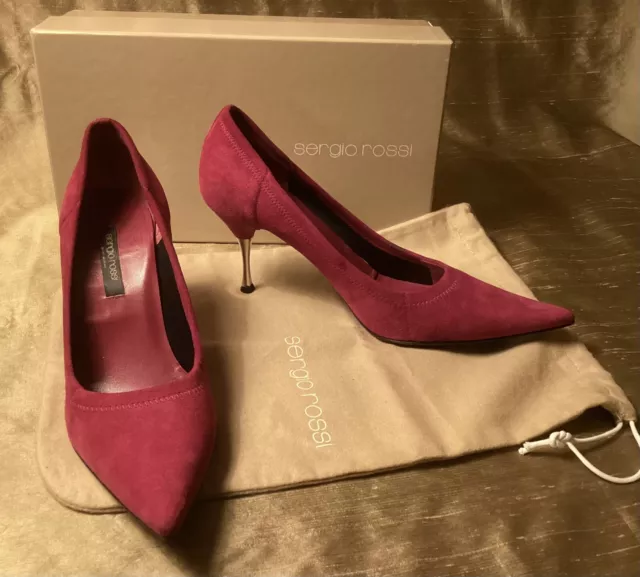 SERGIO ROSSI Dark Pink Suede Stiletto Pumps w/Metallic Heels. EU Size 38 1/2 2