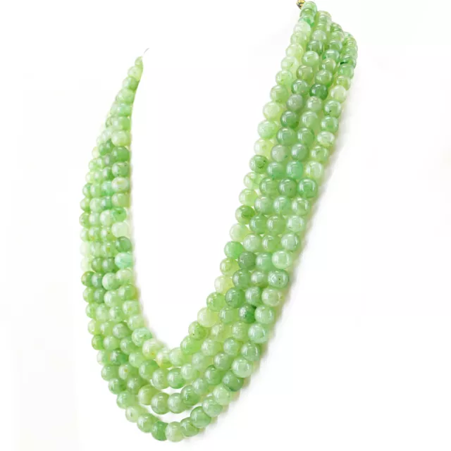 Green Aquamarine 1044.00 Cts Earth Mined 4 Strand Round Beads Necklace (RS)