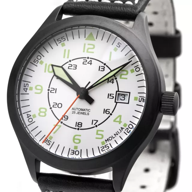 Aviation Reloj Pilotos Automático Blanco Mecánico Militar Reloj Rusia Tmp 2824