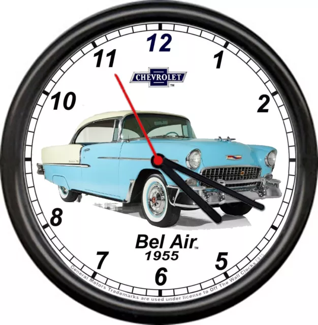 Licensed 1955 Chevy Bel Air Blue & White General Motors Retro Sign Wall Clock