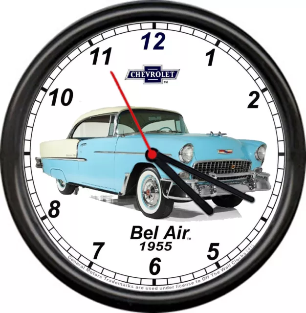 Licensed 1955 Chevy Bel Air Blue & White General Motors Retro Sign Wall Clock Licensed 1955 Chevy Bel Air Blue & White General Motors Retro Sign Wall Clock