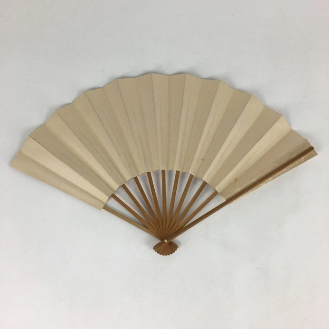 Japanese Folding Fan Vtg Sensu Bamboo Frame White Plain Paper 4D623