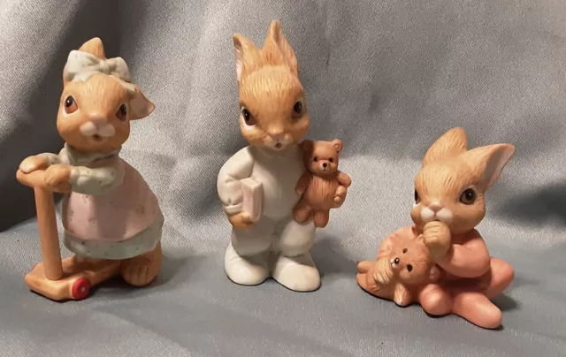 HOMCO Collectible Anthropomorphic Bunny Rabbit Figurines #1466 (Lot of 3 pcs)