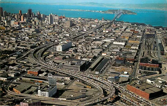 Postcard Aerial View of San Francisco, California - Maze of Freeways - used 1967
