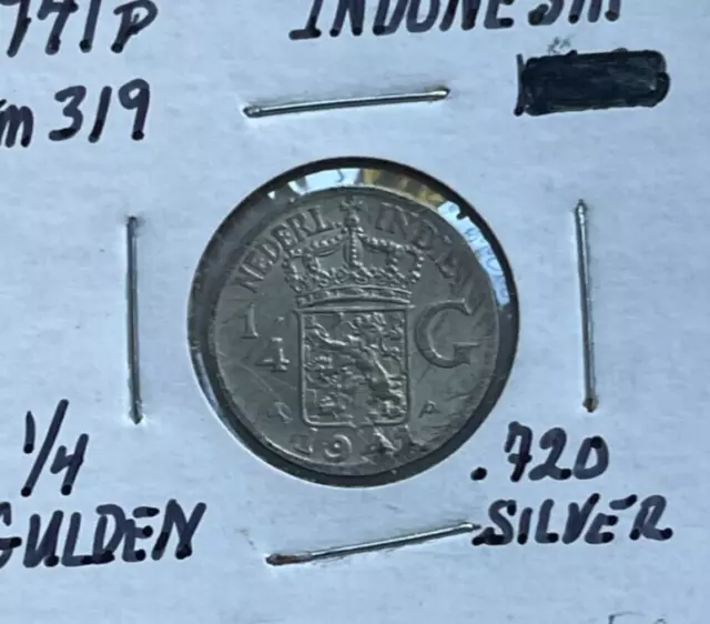 1941 P Netherlands East Indies 1/4 Gulden - Silver