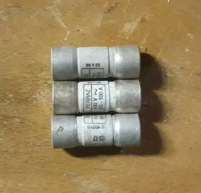 Lot de 3 Fusibles cartouche 100A  500V 22x58 FERRAZ