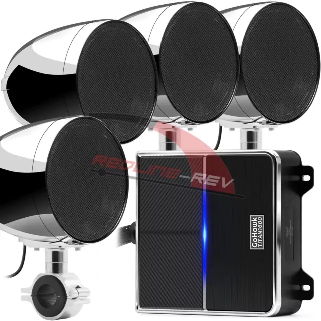 1600W Amp Waterproof Bluetooth Motorcycle Stereo 4 Chrome Speakers Audio System