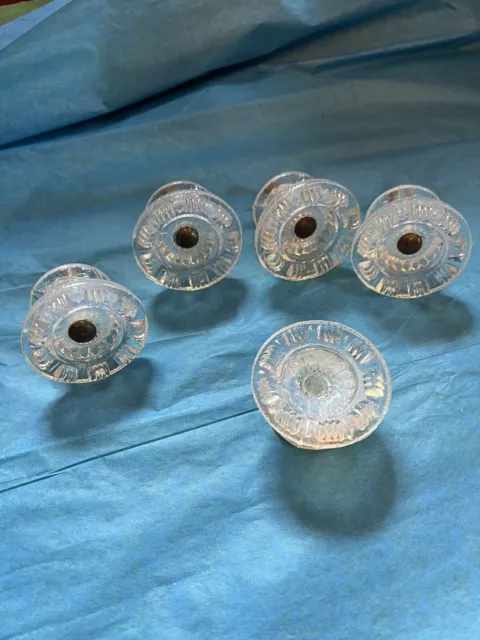 5 ANTIQUE OPALESCENT  SANDWICH ? GLASS Knobs  HARDWARE