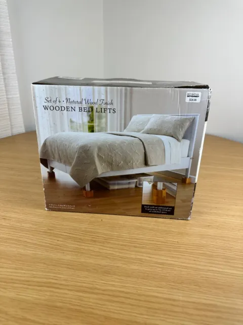NEW! Natural Blond Wooden Bed Lifts (Set of 4) Bed Bath & Beyond
