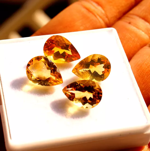 4 Pcs Natural Citrine Untreated 14mmx10mm Pear Faceted Cut Calibrated Gemstones