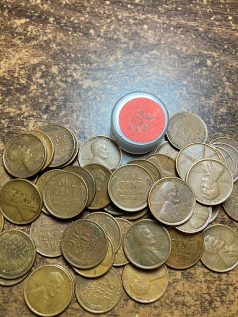 1909-VDB LINCOLN WHEAT CENT PENNY ROLL, 50 coins, "VERY FINE" condition