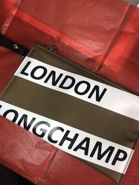 Longchamp NWT Trousse Pochette London Wristlet Logo Graphic Pouch Bag Retail £80