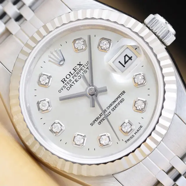 Rolex Donna Datejust 69174 Diamante Argento Quadrante 18K Oro Bianco Steel Watch