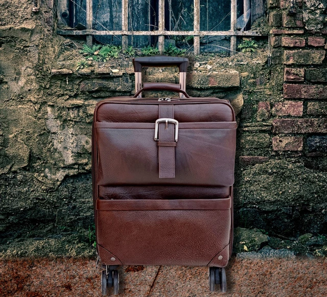 Leather Carry On Luggage With Wheels Rolling Bag Travel Leather Trolley Cabin
