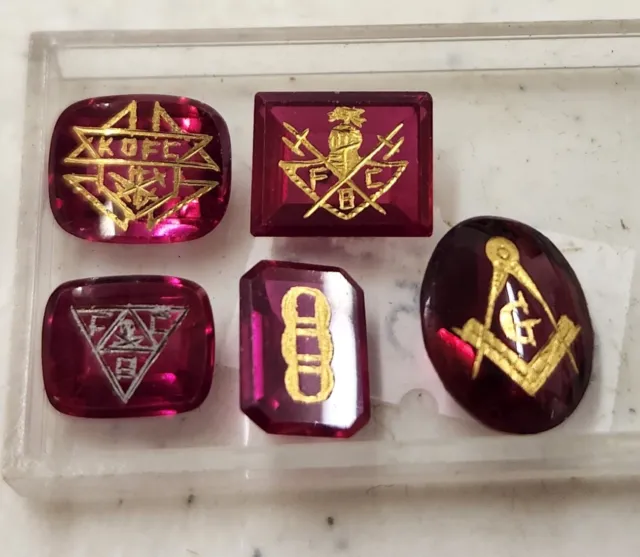 Masonic Embossed Ruby-tone Gemstones (5)