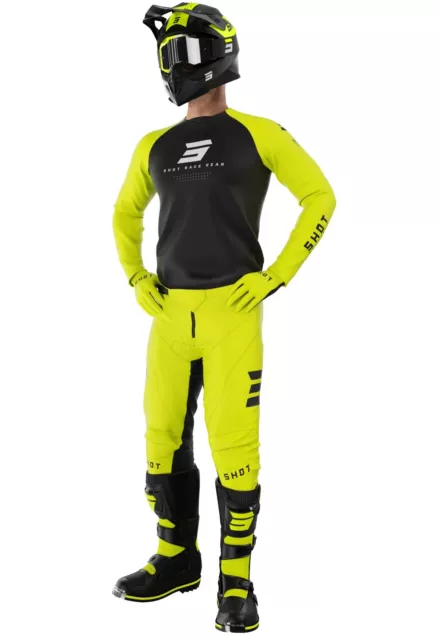 Tuta Completo Cross Enduro Maglia Pantaloni Shot Mx Raw Escape Black Yellow Fluo