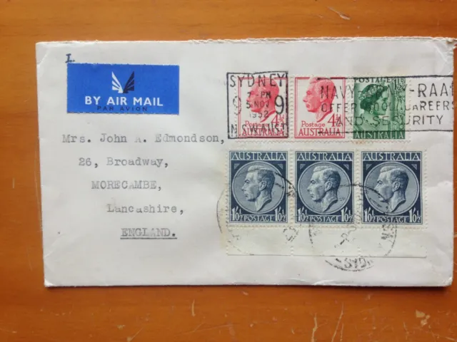 1952 Australia Multi Stamps Sydney Nsw Machine Cancel Navy Army Raaf