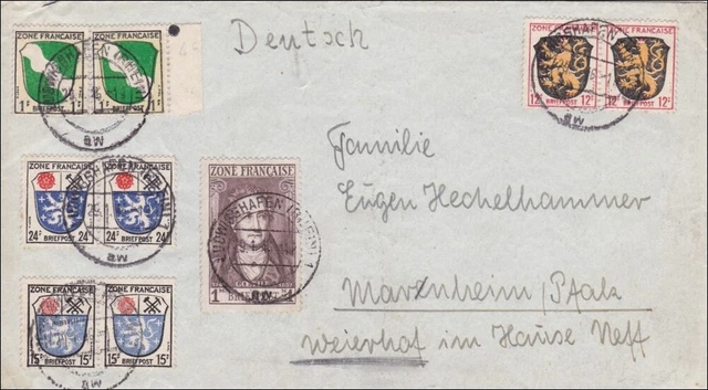Französische Zone: Brief aus Ludwigshafen 1946 nach Marenheim/Pfalz Französische Zone: Brief aus Ludwigshafen 1946 nach Marenheim/Pfalz